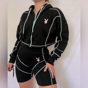 Playboy X Misguided Zip Up/Biker Shorts Set
